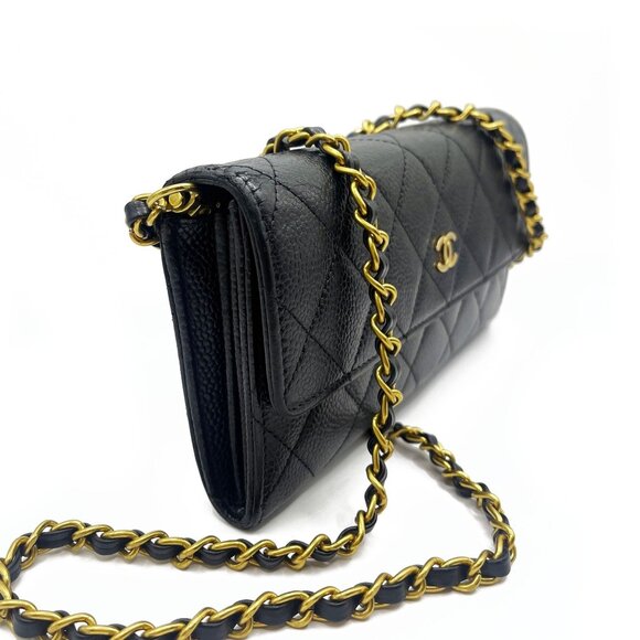 CHANEL CC Classic Caviar Flap Wallet Quilted Leather Chain Purse Black - Picture 5 of 14